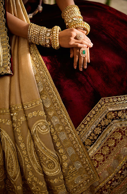 Maroon Velvet with Embroidered Borders Lehenga Set