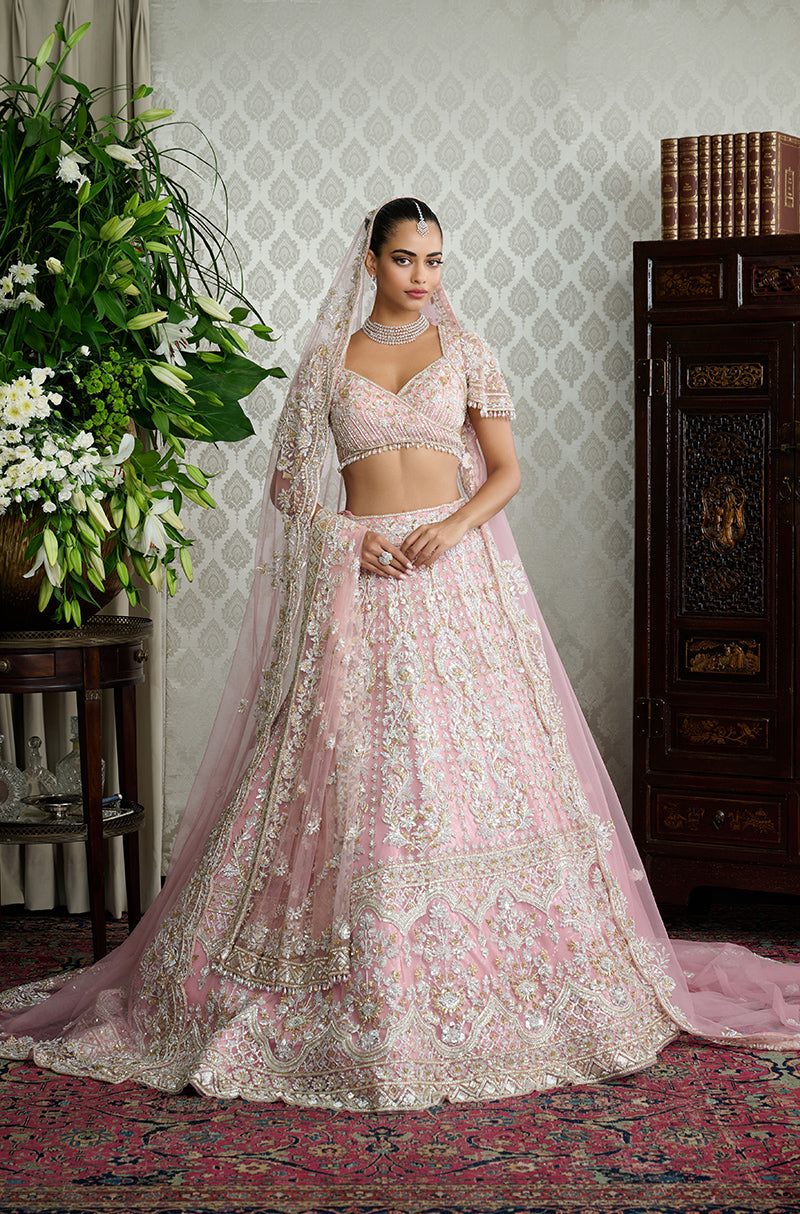 Pink with Silver & Gold Embroidery Lehenga Set