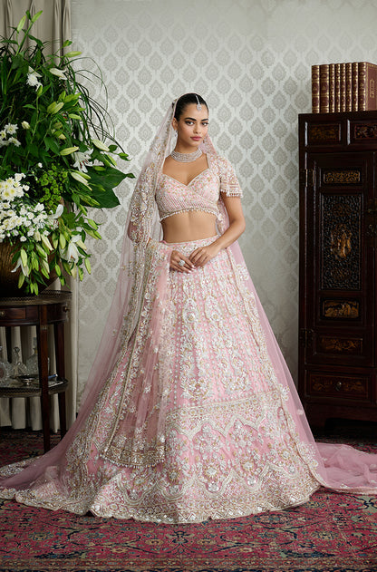 Pink with Silver & Gold Embroidery Lehenga Set