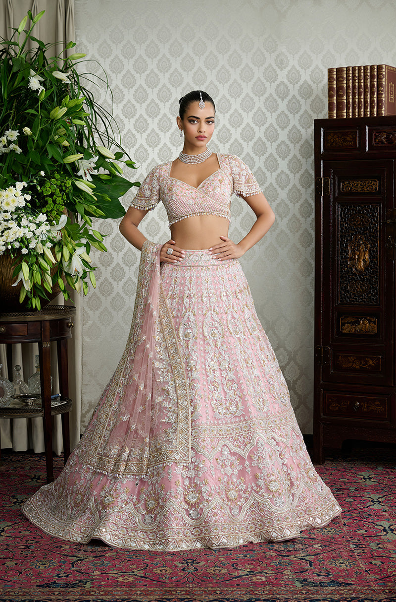 Pink with Silver & Gold Embroidery Lehenga Set