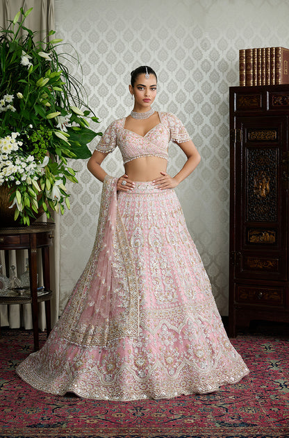 Pink with Silver & Gold Embroidery Lehenga Set