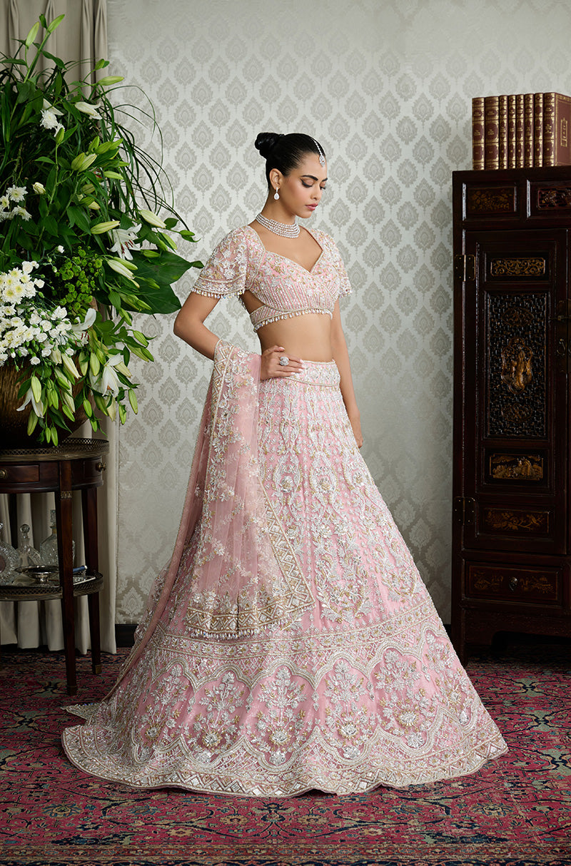 Pink with Silver & Gold Embroidery Lehenga Set