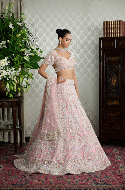 Pink with Silver & Gold Embroidery Lehenga Set