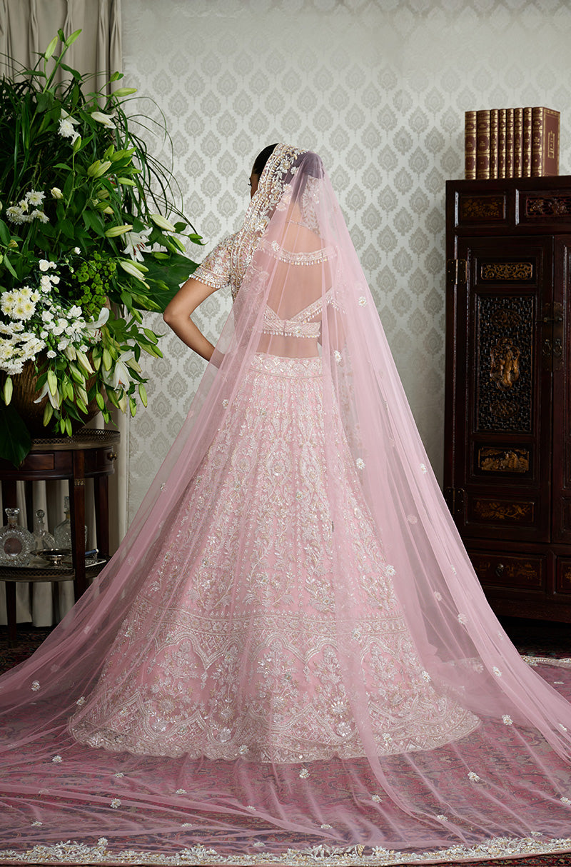 Pink with Silver & Gold Embroidery Lehenga Set