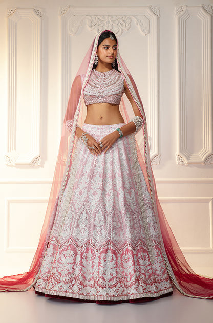 Pink Ombré Shaded Kashmiri Embroidered Lehenga Set
