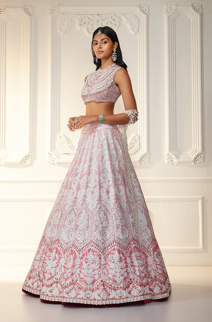 Pink Ombré Shaded Kashmiri Embroidered Lehenga Set