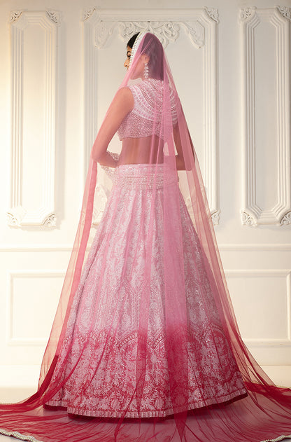 Pink Ombré Shaded Kashmiri Embroidered Lehenga Set