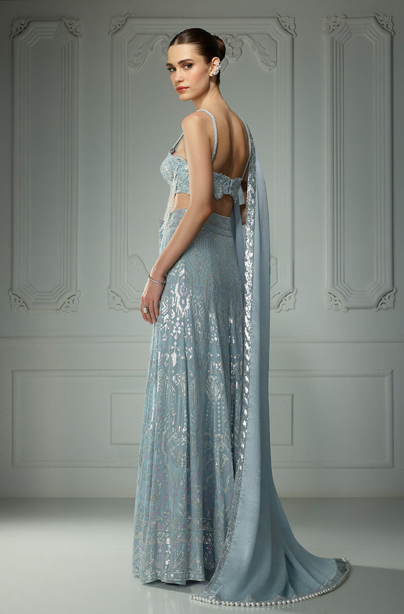 Ice Blue Aztec Rainbow Sequin Lehenga Set