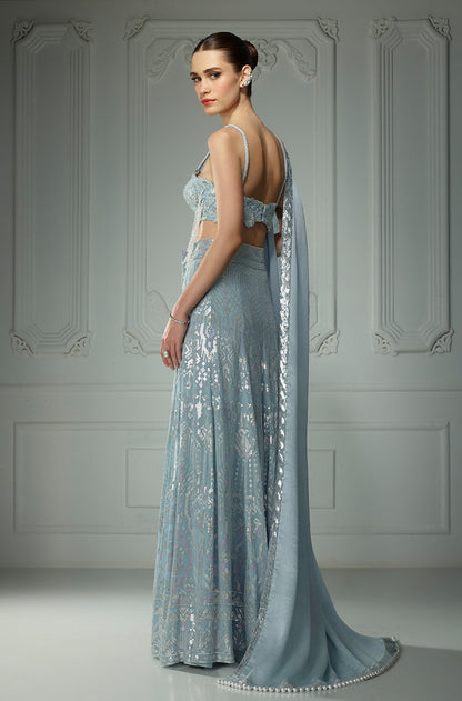 Ice Blue Aztec Rainbow Sequin Lehenga Set
