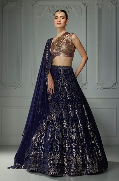 Midnight Blue Aztech Sequin Lehenga Set