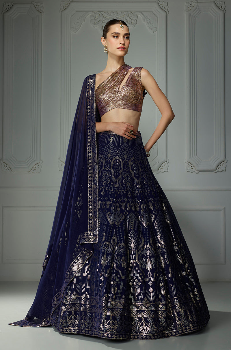Midnight Blue Aztech Sequin Lehenga Set