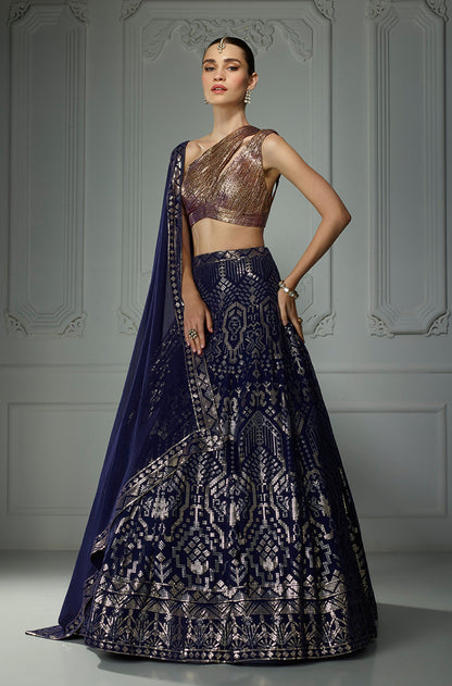 Midnight Blue Aztech Sequin Lehenga Set