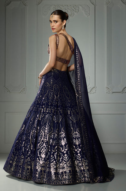 Midnight Blue Aztech Sequin Lehenga Set