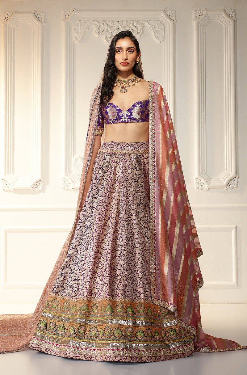 Purple Shikargah Brocade Lehenga Set