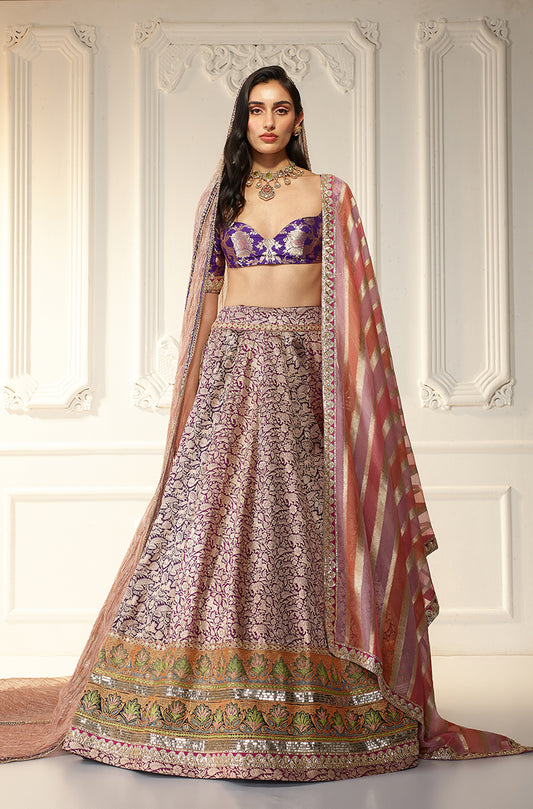 Purple Shikargah Brocade Lehenga Set