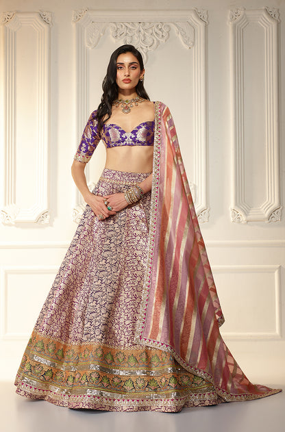 Purple Shikargah Brocade Lehenga Set