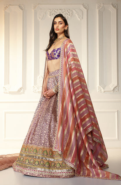 Purple Shikargah Brocade Lehenga Set
