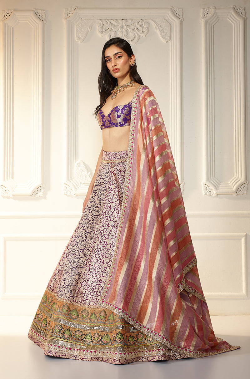 Purple Shikargah Brocade Lehenga Set