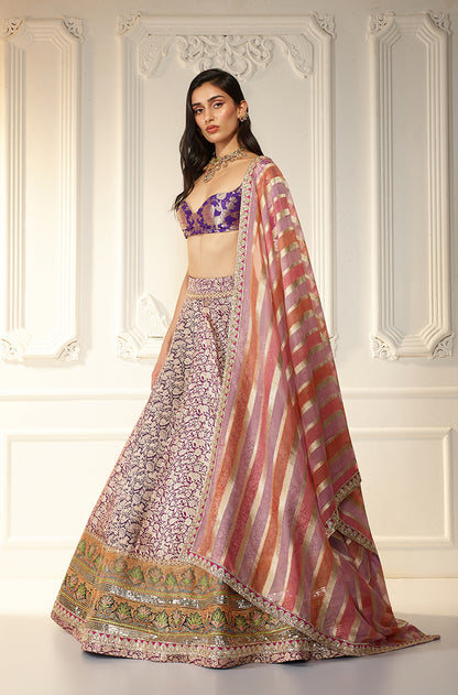 Purple Shikargah Brocade Lehenga Set