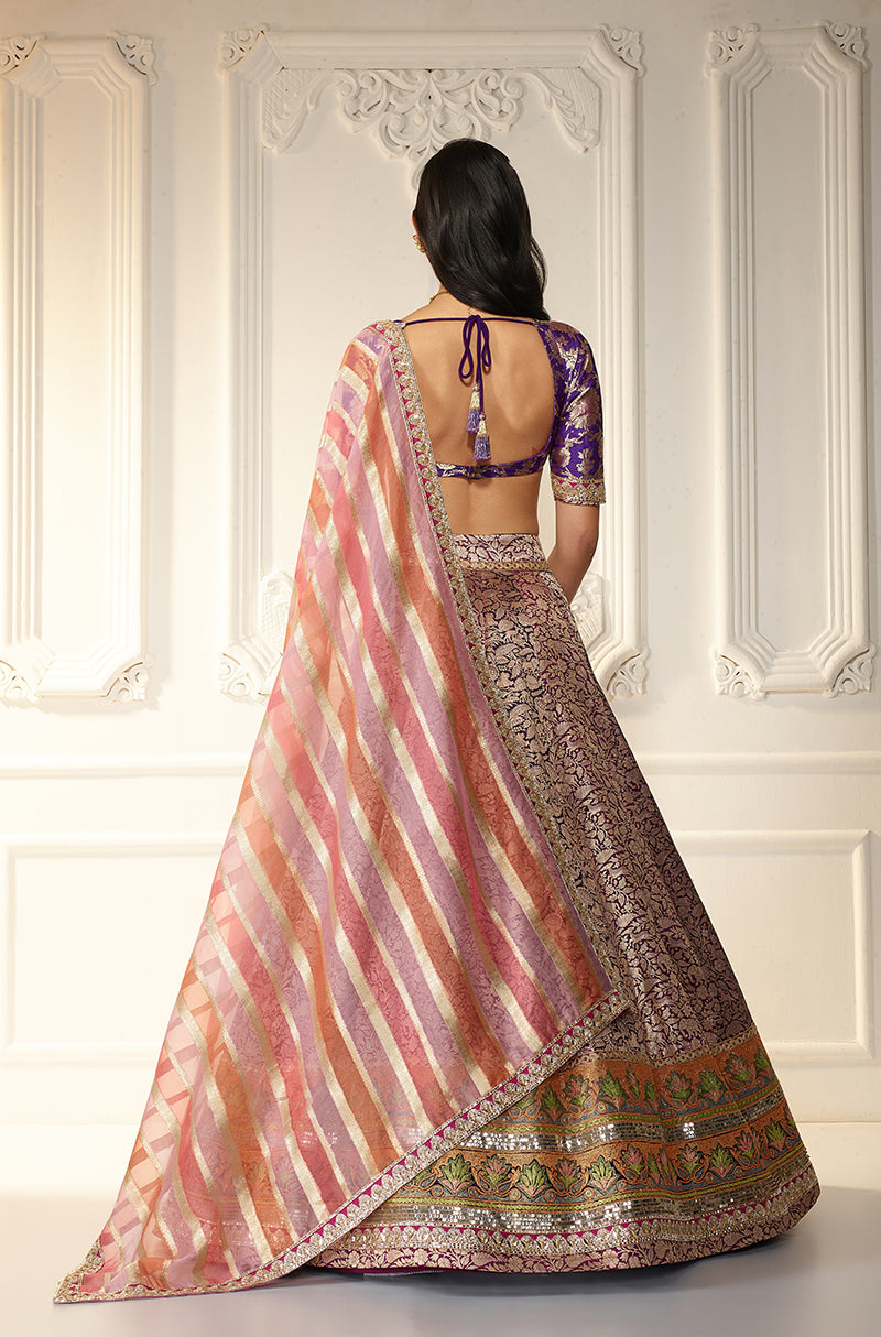 Purple Shikargah Brocade Lehenga Set