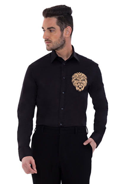 Black Shirt with Lion Motif