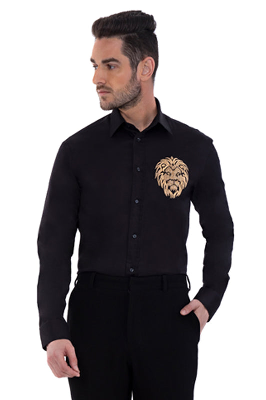 Black Shirt with Lion Motif