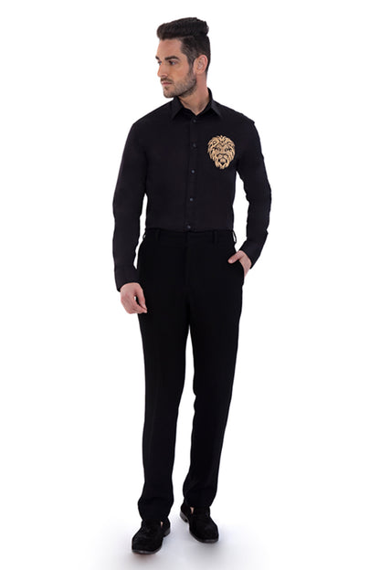 Black Shirt with Lion Motif