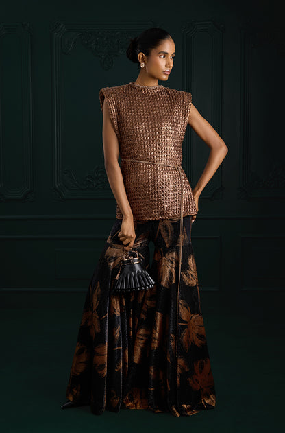 Copper Black Print Knit Foil Kurta Set