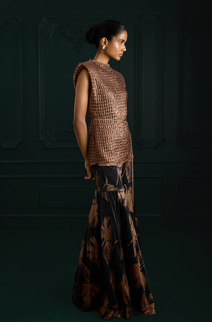 Copper Black Print Knit Foil Kurta Set