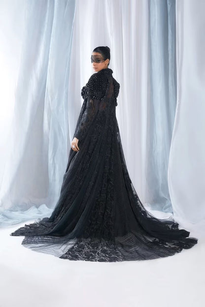 Black Patchwork Mijwan Sharara Cape Set