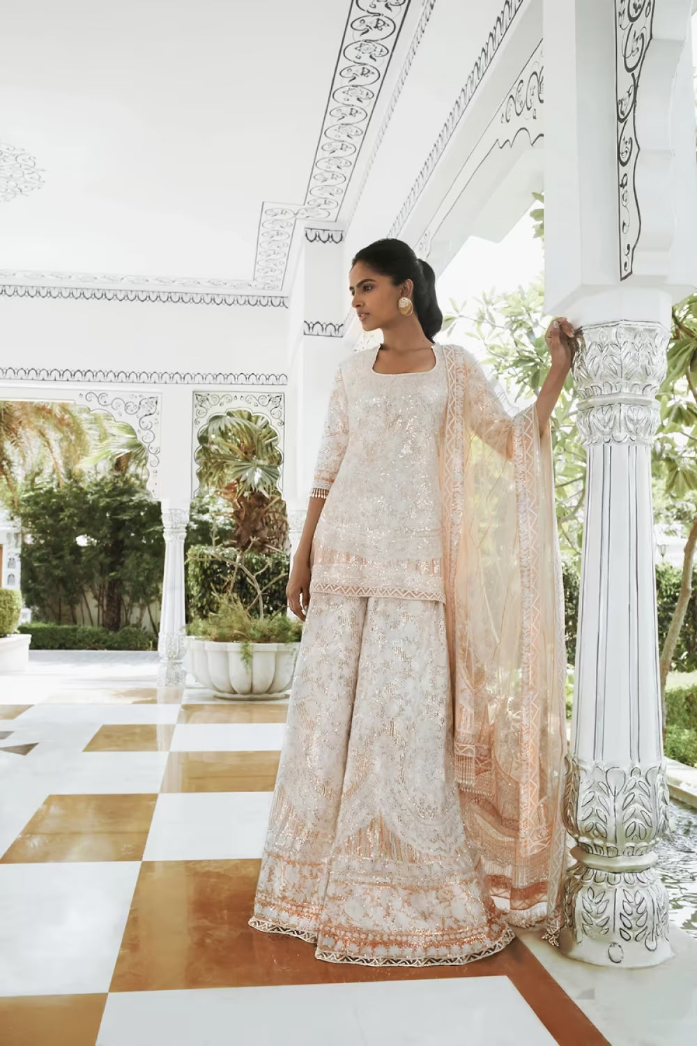 Peach Kashmiri Embroidered Sharara Set
