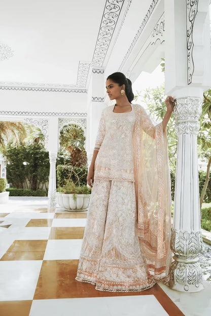 Peach Kashmiri Embroidered Sharara Set