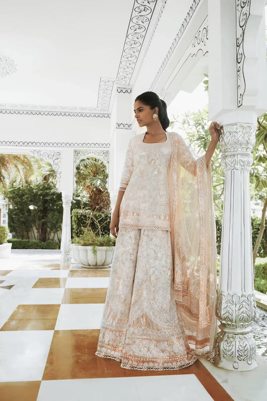 Peach Kashmiri Embroidered Sharara Set