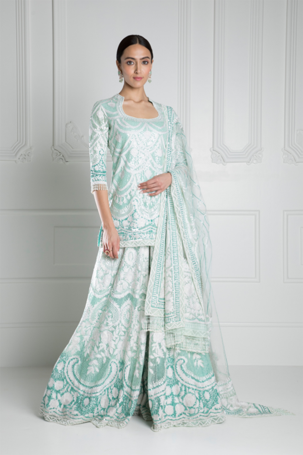 Kashmiri Mint Blue OmbrÃ© Kurta Set
