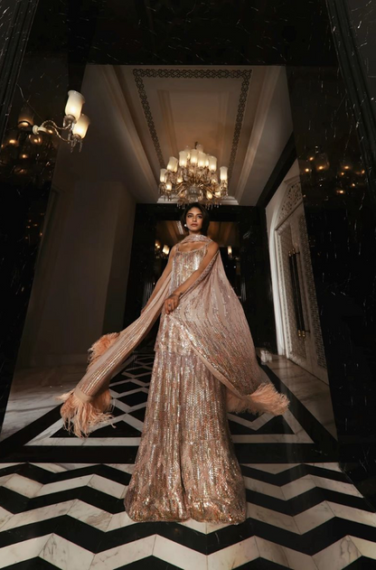Blush sequins and feather Sharara Set