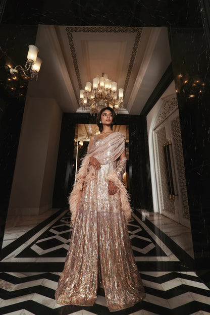 Blush sequins and feather Sharara Set