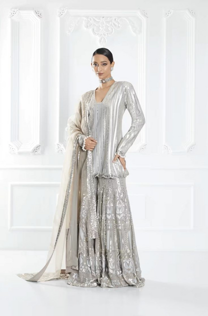 Grey Sequin Embellished Sharara Set