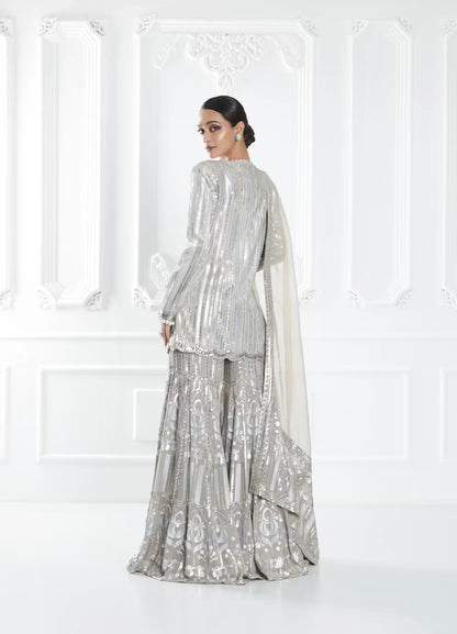 Grey Sequin Embellished Sharara Set