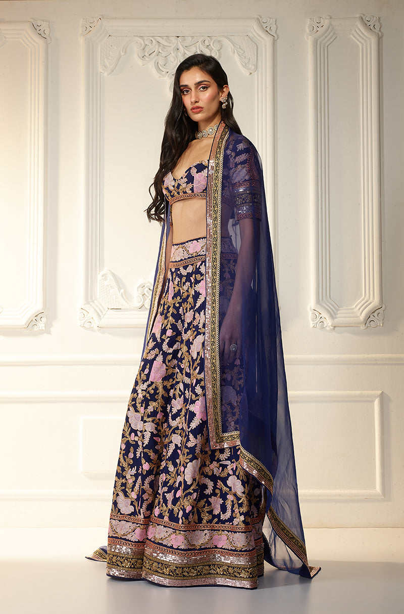 Navy Blue With Multicolor Kashmiri Embroidered Sharara Set