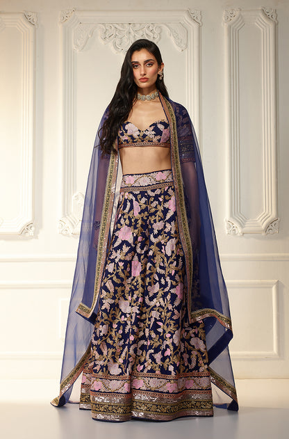 Navy Blue With Multicolor Kashmiri Embroidered Sharara Set