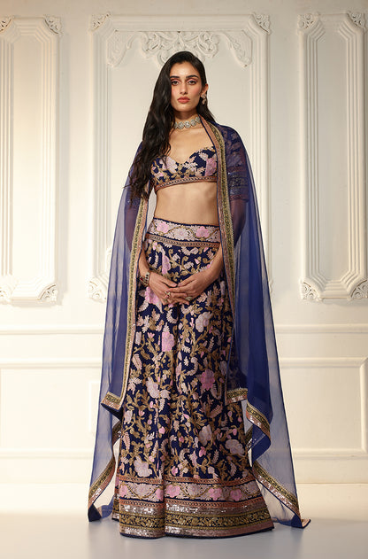 Navy Blue With Multicolor Kashmiri Embroidered Sharara Set