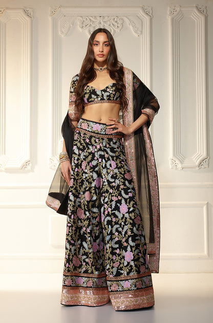 Black With Multicolor Kashmiri Embroidered Sharara Set