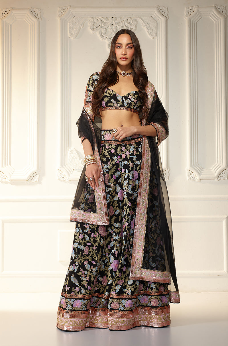 Black With Multicolor Kashmiri Embroidered Sharara Set