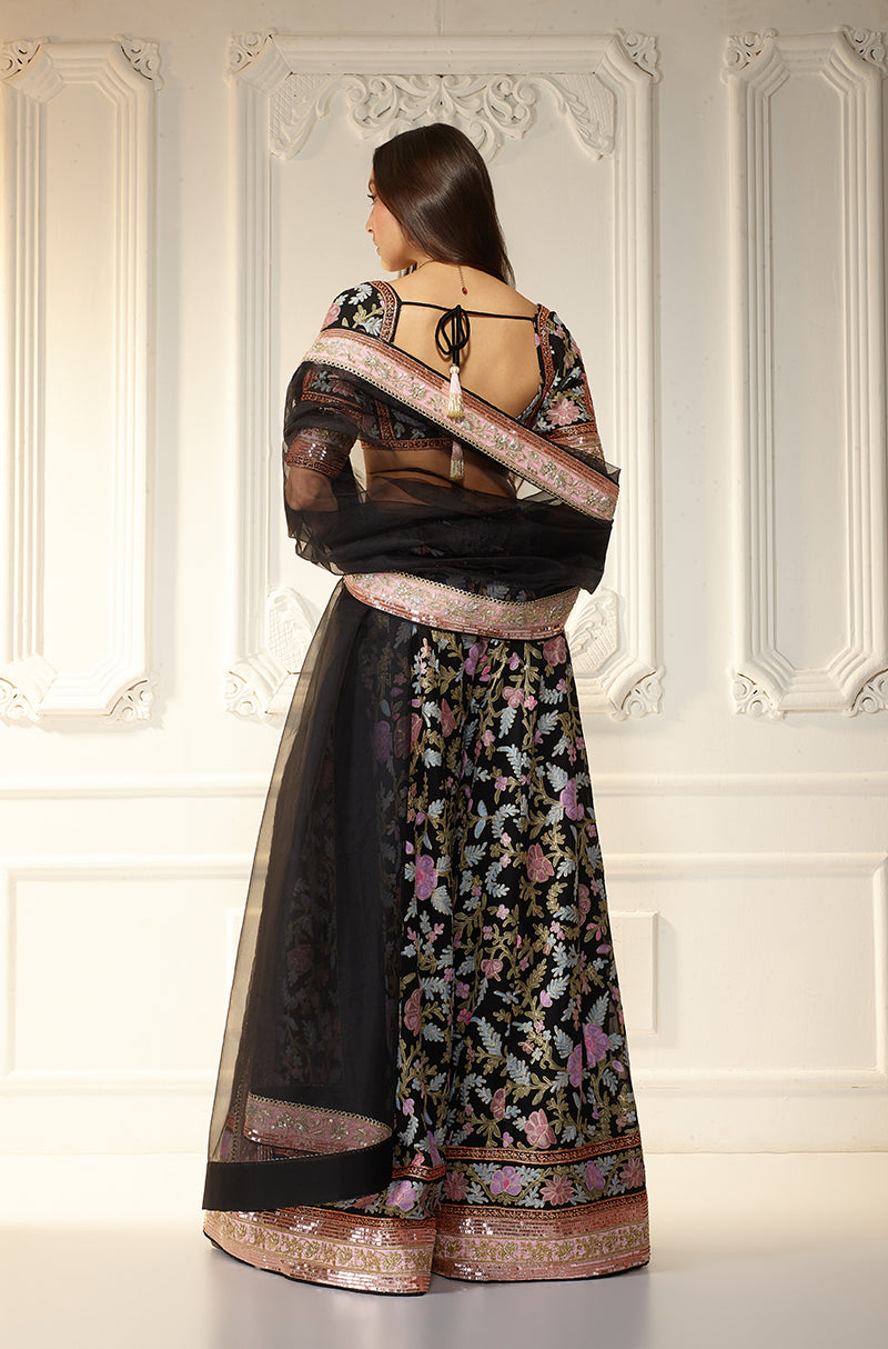 Black With Multicolor Kashmiri Embroidered Sharara Set