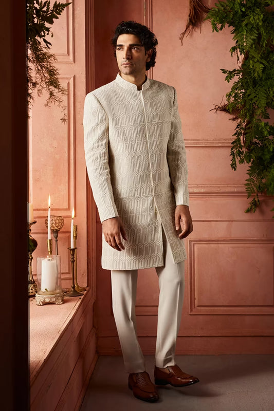 Fawn Sherwani with Dori Embroidery