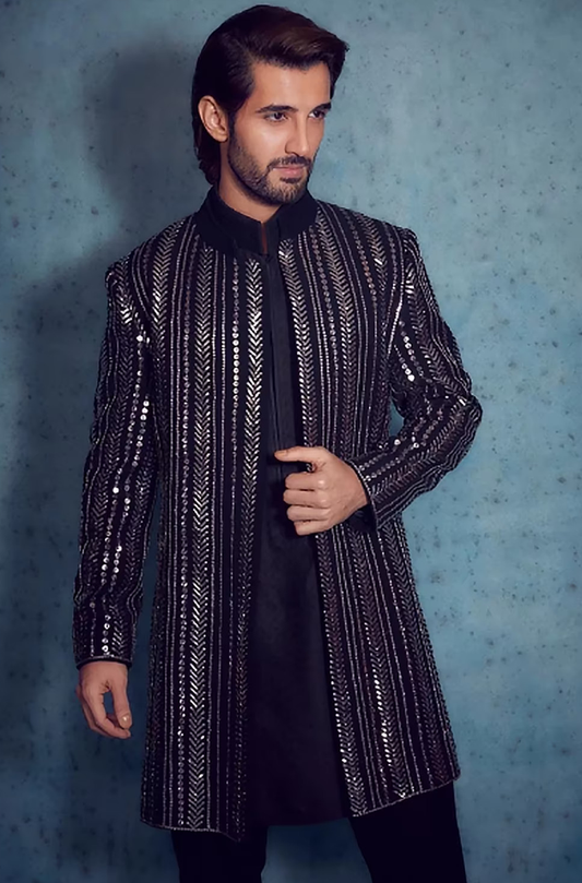 Groom: Aditya Seal in our Navy Blue Taban Embroidered Sherwani Set