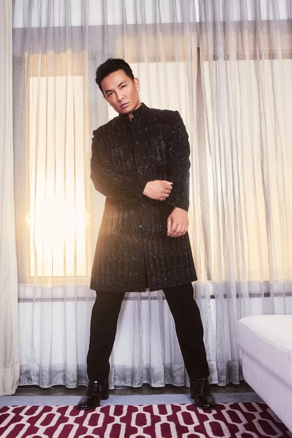 Prabal Gurung in our Black Embroidered Sherwani Set