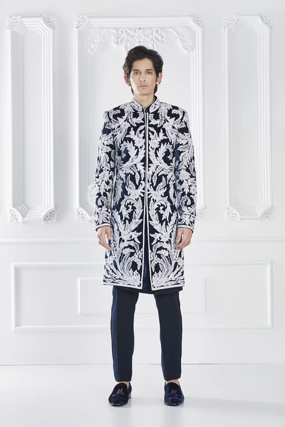 Navy Blue Dori Embroidered Sherwani Set