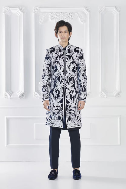 Navy Blue Dori Embroidered Sherwani Set