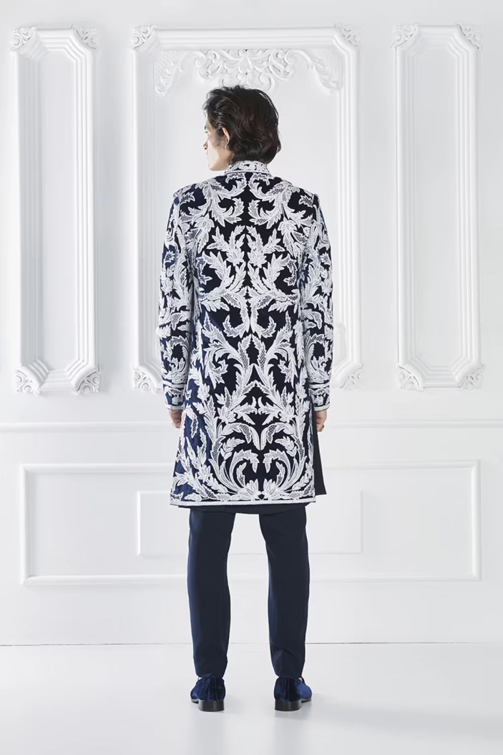 Navy Blue Dori Embroidered Sherwani Set